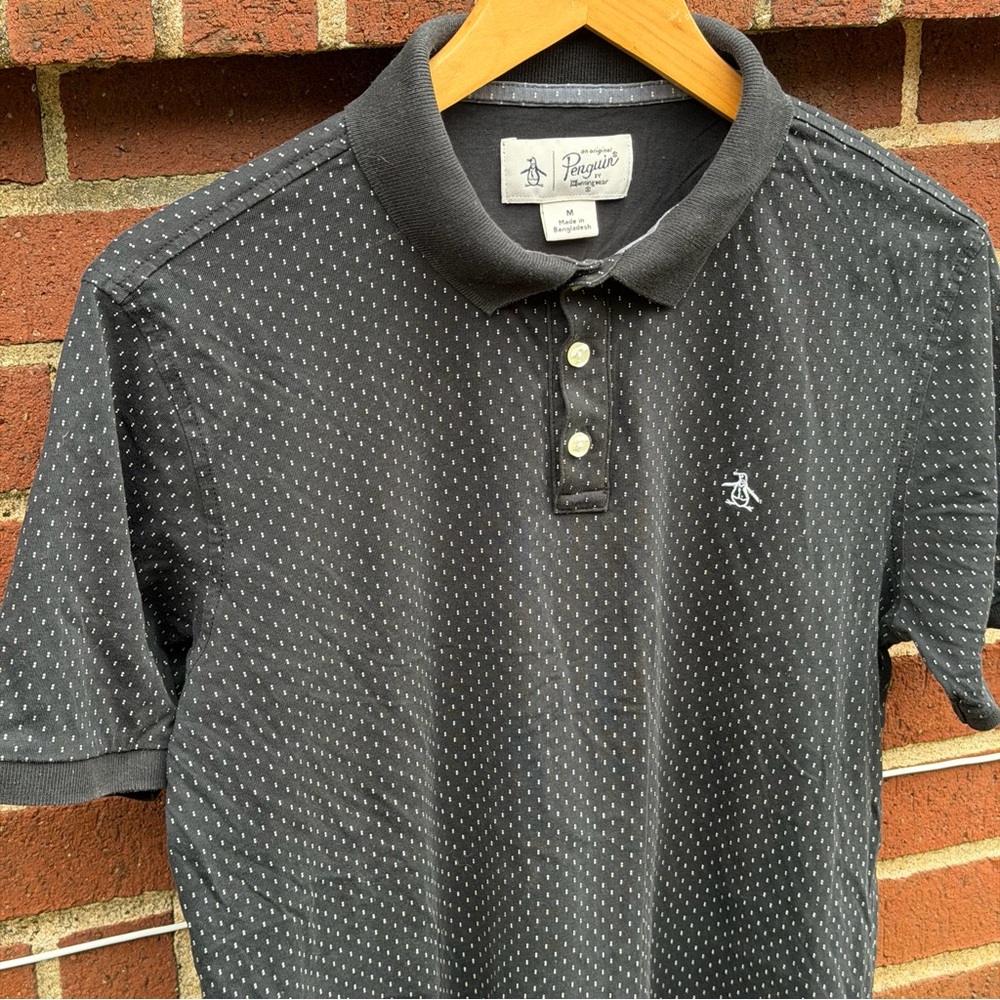 Original Penguin Men's Dark Polo with Subtle Polka Dot Pattern Size M